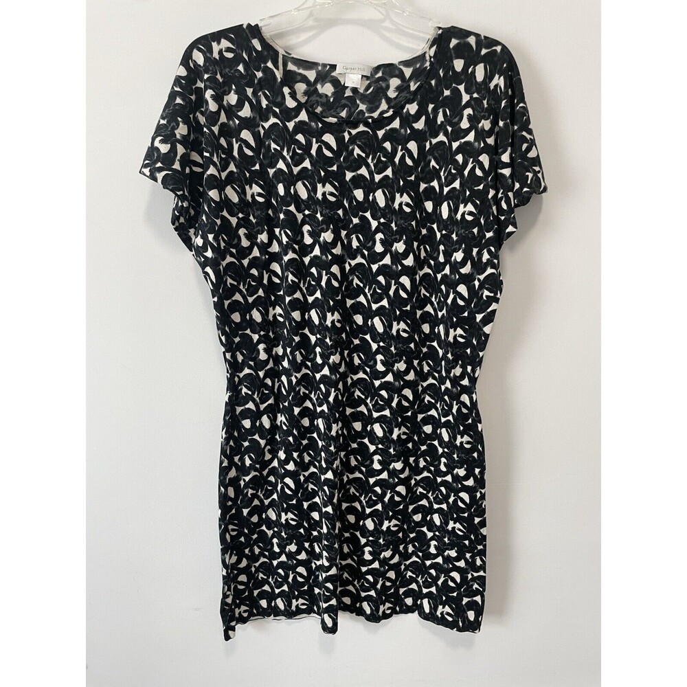 Garnet Hill Silk Cotton Soft Knit Dress Lightweight Black White Print Size M